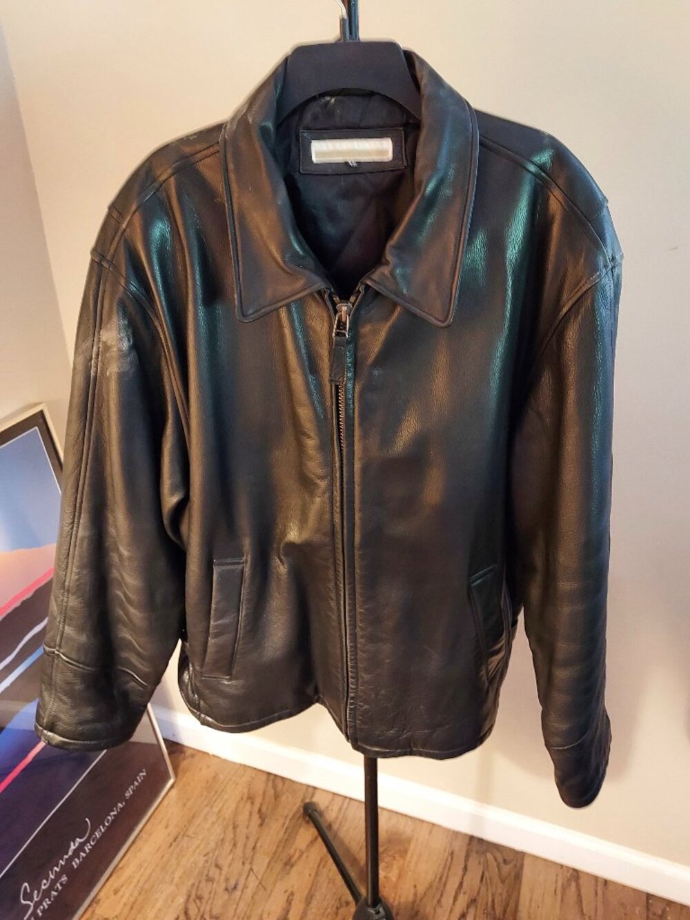 Perry Ellis Black Leather Jacket XL